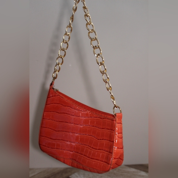Orange Asymmetrical Faux Crocadile Purse - Picture 3 of 5